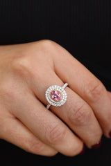 Bold & Elegant 18K White & Yellow Gold Oval Cut 1.08 Carats Padparadscha Pink Sapphire & 0.64 Carats Diamond Halo Ring