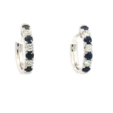 Vibrant Color Stone 18K White  Gold 0.45 Carats Blue Sapphire & 0.24 Carats Diamond Small Hoop Earrings