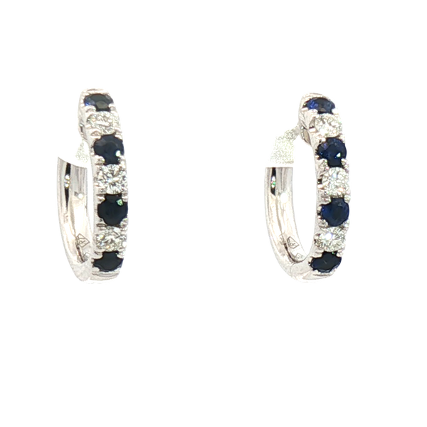Vibrant Color Stone 18K White  Gold 0.45 Carats Blue Sapphire & 0.24 Carats Diamond Small Hoop Earrings