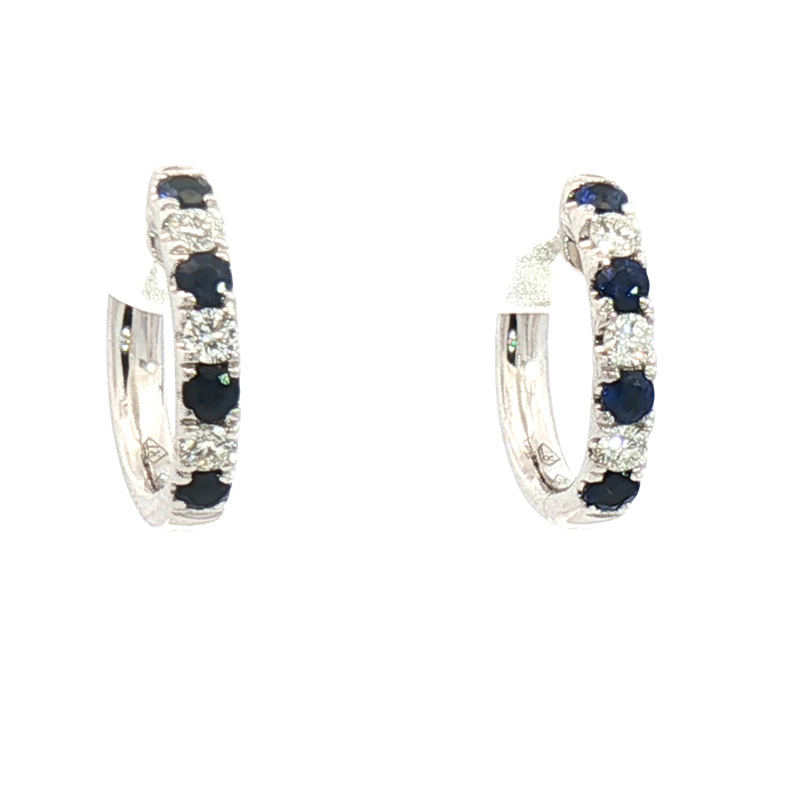Vibrant Color Stone 18K White  Gold 0.45 Carats Blue Sapphire & 0.24 Carats Diamond Small Hoop Earrings