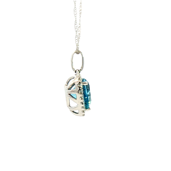 Vibrant Colored Stone Necklaces 14K White Gold Heart Shaped 1.55 Carats Blue Aquamarine & 0.14 Carats Diamond Halo Necklace, 18 Inch