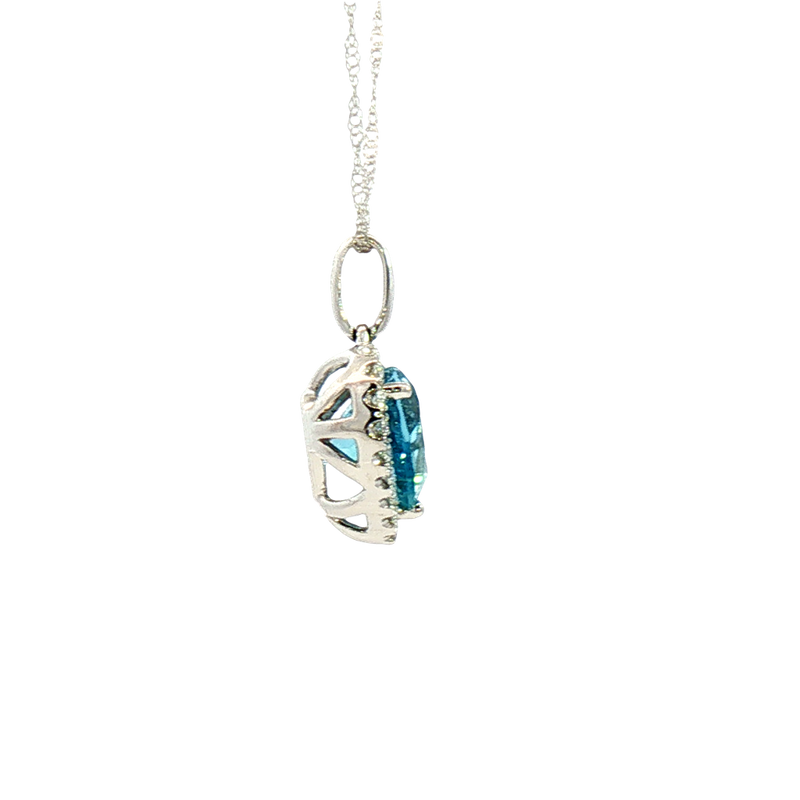 Vibrant Colored Stone Necklaces 14K White Gold Heart Shaped 1.55 Carats Blue Aquamarine & 0.14 Carats Diamond Halo Necklace, 18 Inch
