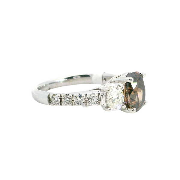 Elegant & Trendy 18K White Gold 1.78 Carats Cognac Diamond & 0.97 Carats Round & Oval Diamond Ring