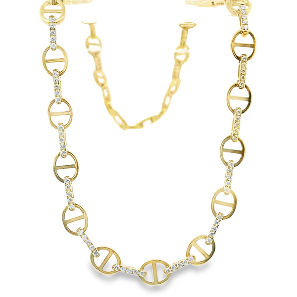 Elegant Diamond Necklaces 18K Gold Yellow 2.64 Carats,150 Diamonds & Polished Link Necklace - 18 Inch
