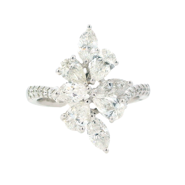 Elegant & Trendy 18K White Gold Marquise, Pear & Round 2.16 Carat Diamond Ring