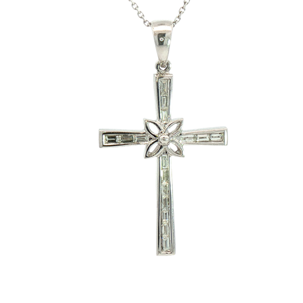 Elegant Diamond Necklaces & Pendants 18K White Gold 0.37 Carats Baguette Diamond Medium Cross Pendant