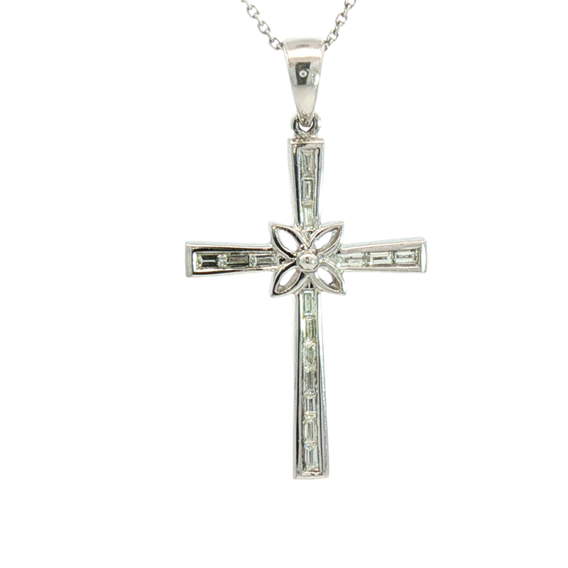 Elegant Diamond Necklaces & Pendants 18K White Gold 0.37 Carats Baguette Diamond Medium Cross Pendant