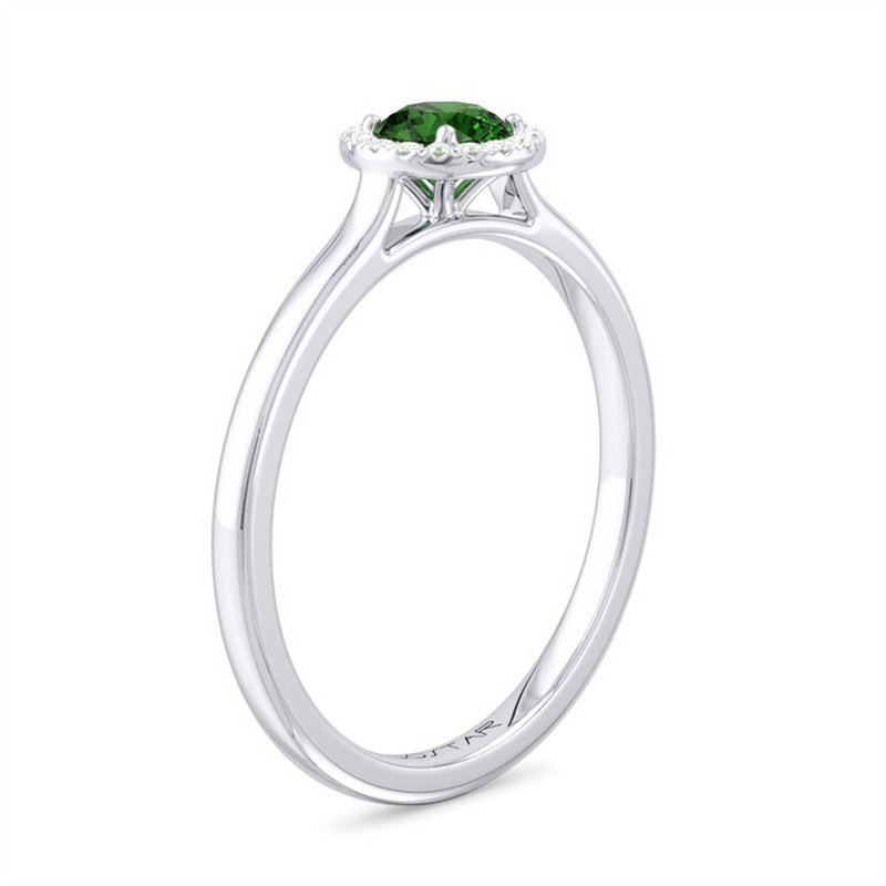 White 10 Karat Gold 0.24 Carats Emerald & 0.06 Carats Diamond Halo Ring