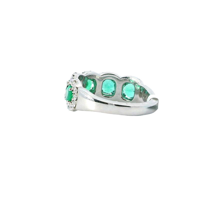 Bold & Elegant 18K White Gold 1.19 Carat Emerald & 0.75 Carat Diamond Fashion Band