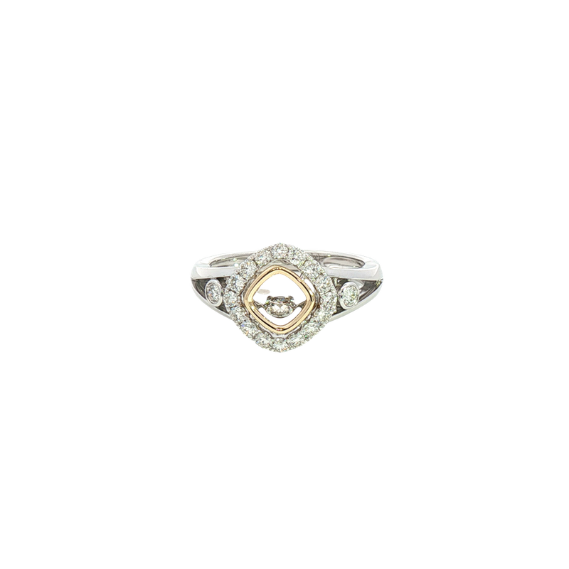 Elegant & Trendy 14K White & Yelow Gold 0.61 Carats Diamond Halo Ring
