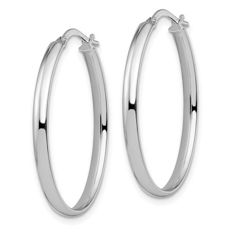 Elegant Precious Metal Earrings 14K Gold White Medium 23x34mm Oval Hoop Earrings