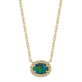 Vibrant Colored Stone Necklaces 14K Yellow Gold 0.33 Carats Opal & 0.05 Carats Diamond Halo Necklace - 18 Inch