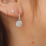 Classic & Contemporary 14K Gold White 2.17 Carats Total Weight Cushion & Round Diamond Dangle Earrings