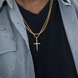 Yellow Gold IP Stainless Steel Box Chain 30 x 20 MM Cross Necklace - 22 Inch