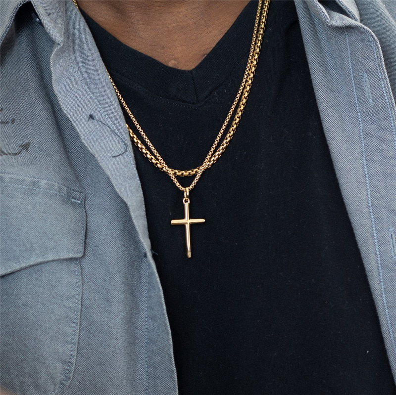 Alternative Metal Classics Yellow IP Polished Stainless Steel Cross Necklace, Length 22 Inch