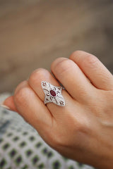 Bold & Elegant 18K White Gold 0.51 Carat Oval Cut Ruby & Art Deco Inspired Diamond Halo Ring
