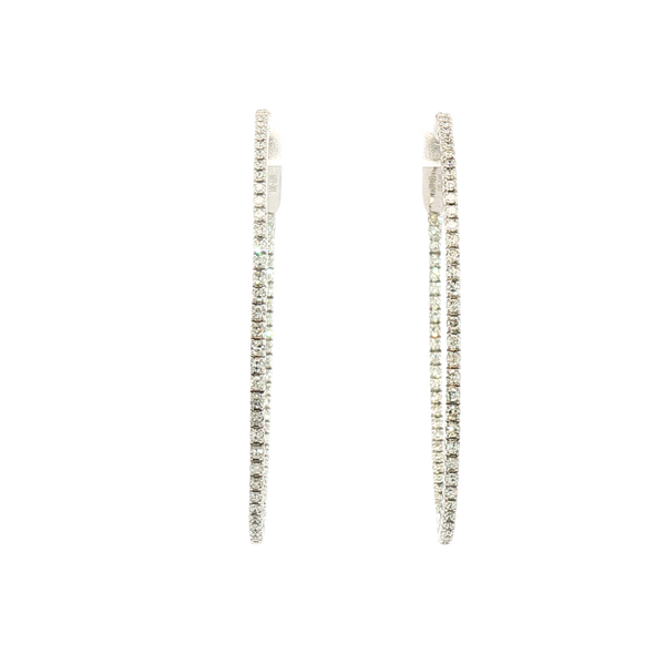Classic & Contemporary 14K Gold White 0.74 Carats Diamond Large Oval Hoop Earrings