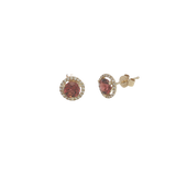 Vibrant Color Stone 14K Yellow Gold 1.30 Carats Garnet & 0.16 Carats Diamond Halo Stud Earrings