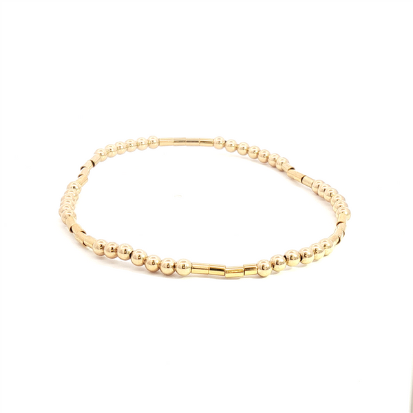 Yellow Gold Filled 3MM Round & Tube Bead Bracelet - 8 Inch