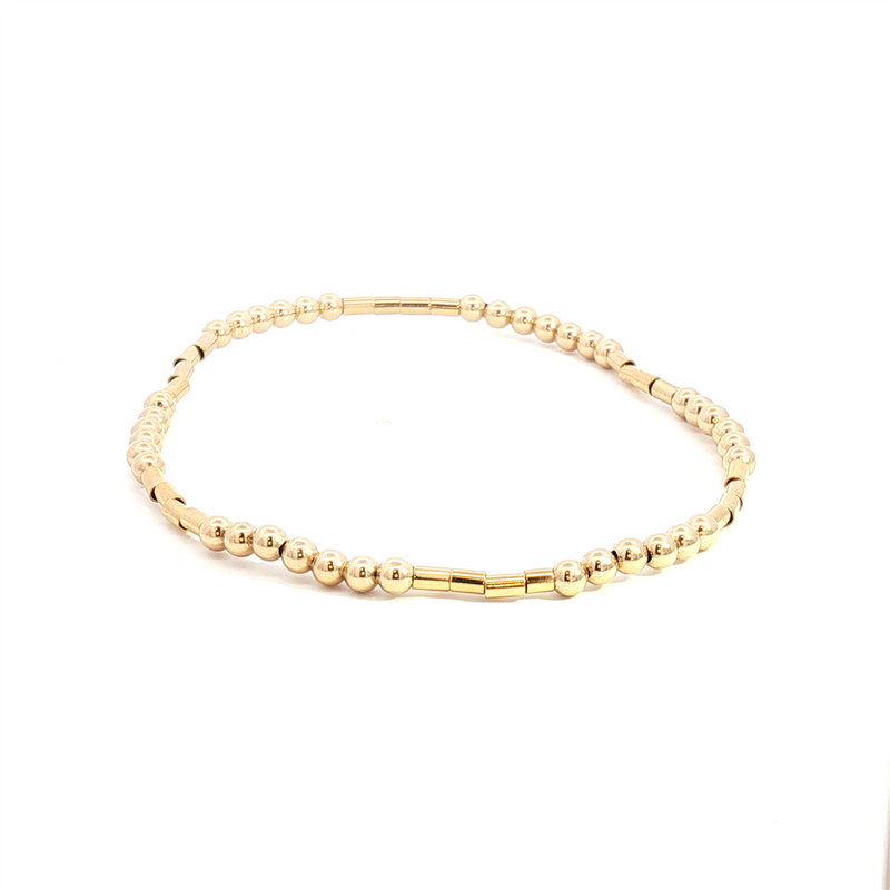 Yellow Gold Filled 3MM Round & Tube Bead Bracelet - 8 Inch