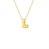 14K Yellow Gold Block Initial Letter "L" Charm Girls Pendant Necklace, 16 Inch
