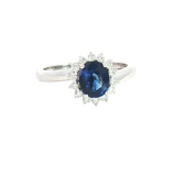 Bold & Elegant 14K White Gold Oval Cut 1.16 Carats Blue Sapphire & 0.23 Carats Diamond Halo Ring