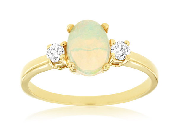 Yellow 14 Karat Gold 0.90 Carats Opal & 0.17 Carats Diamond Ring