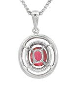 Vibrant 18K White Gold Oval Cut 0.56 Carats Ruby & 0.41 Carats Diamonds Double Halo Pendant