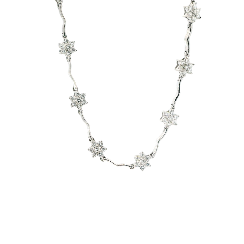 Elegant Diamond Necklaces 18K White Gold 1.19 Carat Diamond Floral Inspired Station Necklace