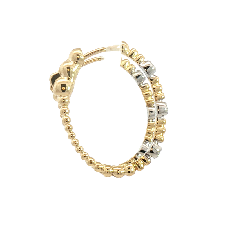 Classic & Contemporary 14K Yellow & White 0.11 Carats Diamond Oval Beaded Hoop Earrings