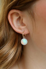 Vibrant Color Stone 14K Yellow & White Gold 4.92 Carats Opals & 0.34 Carats Diamond Halo Dangle Earrings
