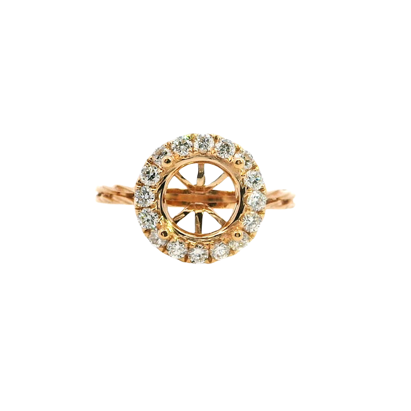 Elegant Diamond Mountings 18K Rosé Gold 1.50 Carats Round Halo Semi Mount Ring - 0.46 Carats Diamond Total Weight