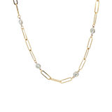 Elegant Diamond Necklaces 14K Yellow & White Gold 1.32 Carats Diamonds Paperclip Link Station Necklace - 18 Inch