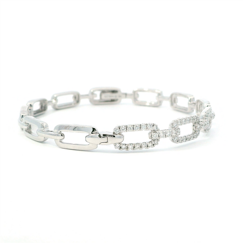 Sophisticated & Timeless Diamond Bracelets 14K Gold White1.40 Carats Diamond Accented & High Polish Open Link Hinged Bangle Bracelet