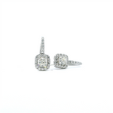 Classic & Contemporary 14K Gold White 2.17 Carats Total Weight Cushion & Round Diamond Dangle Earrings