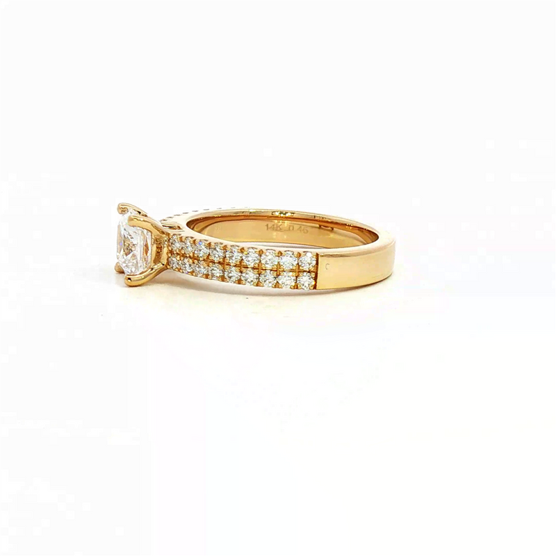 MPJ Exclusive Diamond Mountings 14K Gold Yellow Diamond Accented Cushion 1.50 Carats, 6x6 MM Engagement Ring - 0.46 Carats Accent Diamonds