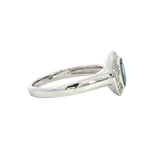Bold & Elegant 18K White Gold  Oval Cut 0.74 Carats Aquamarine & 0.13 Carats Diamond Halo Ring