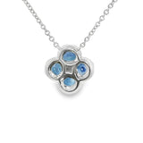 Vibrant Colored Stone Necklaces 18K White Gold 0.90 Carats Blue Sapphires & 0.12 Carats Diamond Halo Clover Motif Necklace - 18 Inch