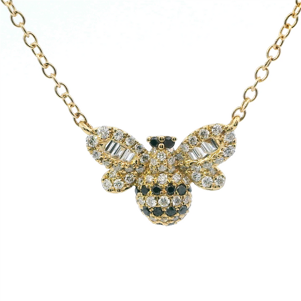 Elegant Diamond Necklaces 18K Gold Yellow 0.30 Carats Diamonds & Black Diamond With 0.04 Carats Baguette Diamonds Bumble Bee Pendant Necklace - 18 Inch