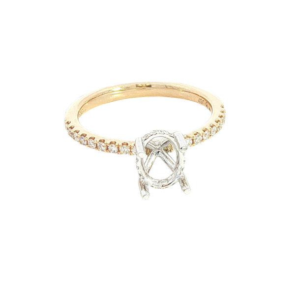 Elegant Diamond Mountings 14K Yellow & Whtie Gold Yellow 0.22 Carats Diamond Semi Mount Ring For Oval 1.0  Carat Gemstone