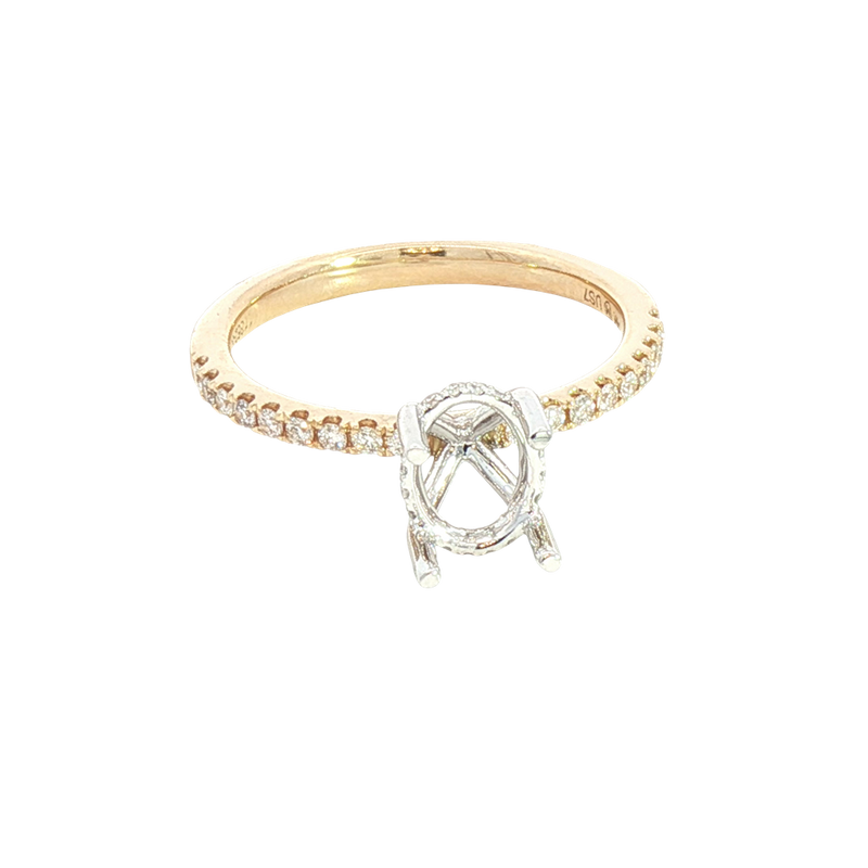Elegant Diamond Mountings 14K Yellow & Whtie Gold Yellow 0.22 Carats Diamond Semi Mount Ring For Oval 1.0  Carat Gemstone