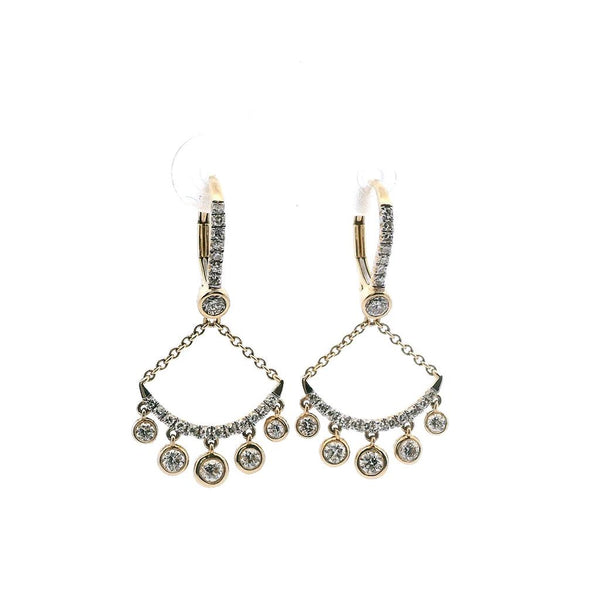 Elegant & Fun Fashion Diamond Earrings 14K Yellow Gold 0.79 Carats Diamond Fringe Bezel Earrings