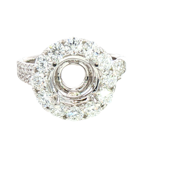 Elegant Diamond Mountings 18K White Gold 2.5 Carats Round Diamond Halo Semi Mount Ring -  1.77 Carats
