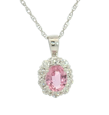 Vibrant Colored Stone Necklaces 14K White Gold 0.35 Carats Sapphire & 0.20 Carats Diamond Halo Necklace - 18 Inch