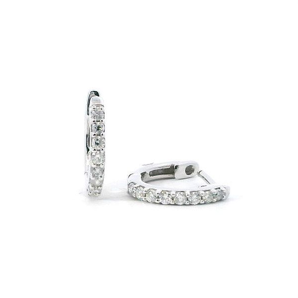 Classic & Contemporary 10K Gold White 1/6 Carats Diamond Small 12.6mm Hoop Earrings