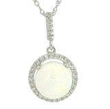 Vibrant Colored Stone Necklaces 14K White Gold 1.20 Carats Opal & 0.13 Carats Diamond Halo Necklace - 18 Inch