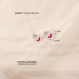 Sterling Silver Hearts & More Hearts Pink & White Enamel Earrings For Children