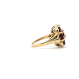 Bold & Elegant 10K Gold Yellow Vintage  Art Deco Created Ruby & Diamond Color Stone Ring - 0.10 Carats Diamonds Weight