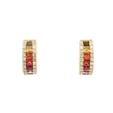 Vibrant Color Stone 18K Yellow Gold 0.75 Carats Multi Colored Fancy Sapphire & 0.32 Carats Diamond Huggie Earrings