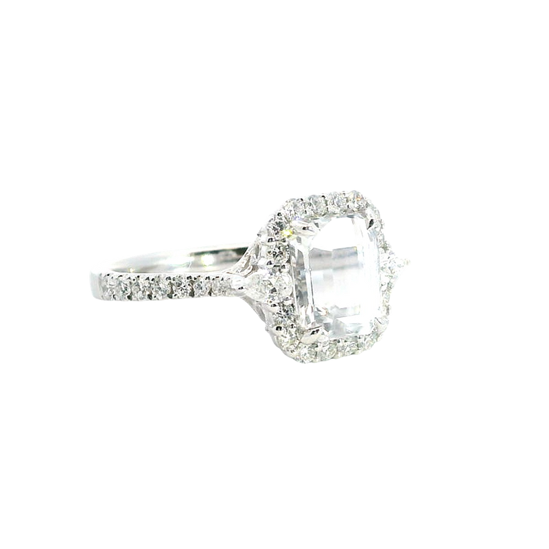 Bold & Elegant 18K White Gold 2.98 Carats White Sapphire & 0.61 Carats Diamond Halo Ring